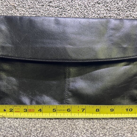 Genuine leather black purse fold over flap clutch pocket book formal  - Q1470 - Picture 11 of 14